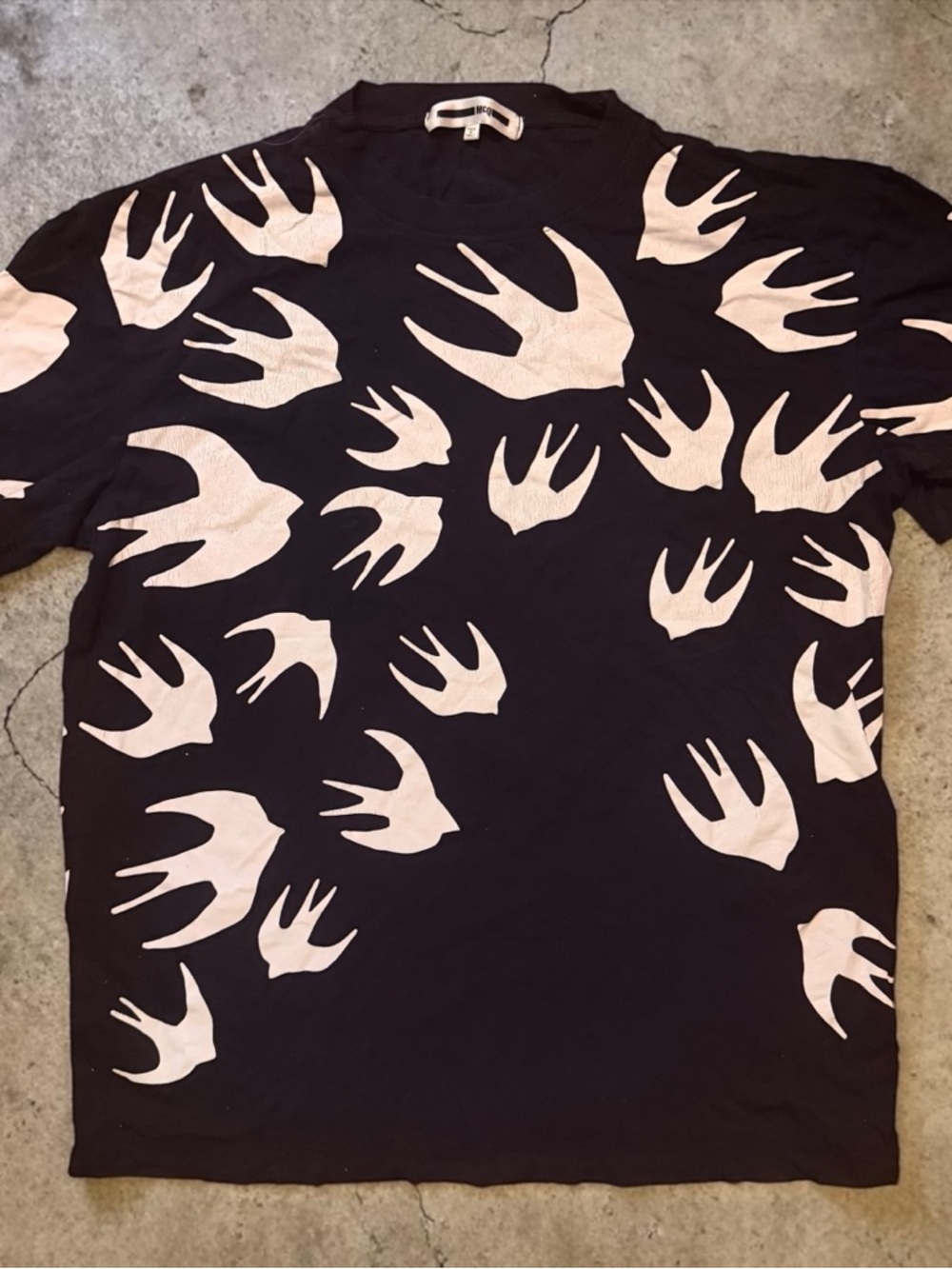 Alexander McQueen Black Short-Sleeve Tee with Cream Swallow Motif